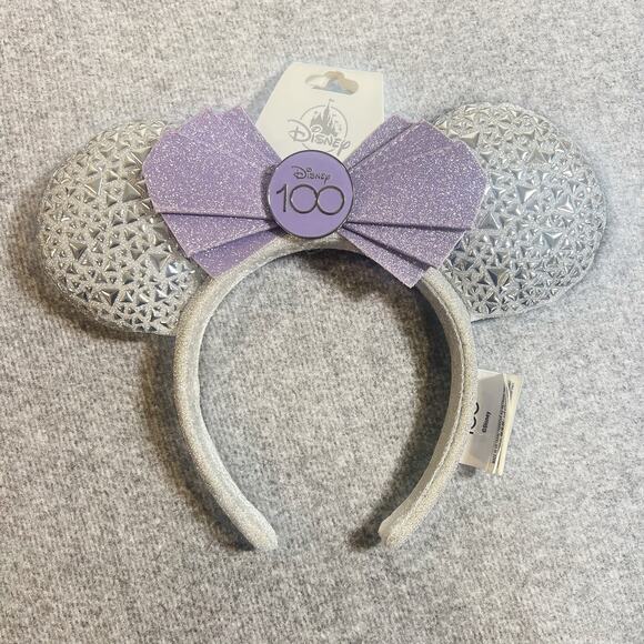 Disney 100 Years Anniversary Minnie Mouse Ears Headband Purple Silver NEW - Picture 1 of 9